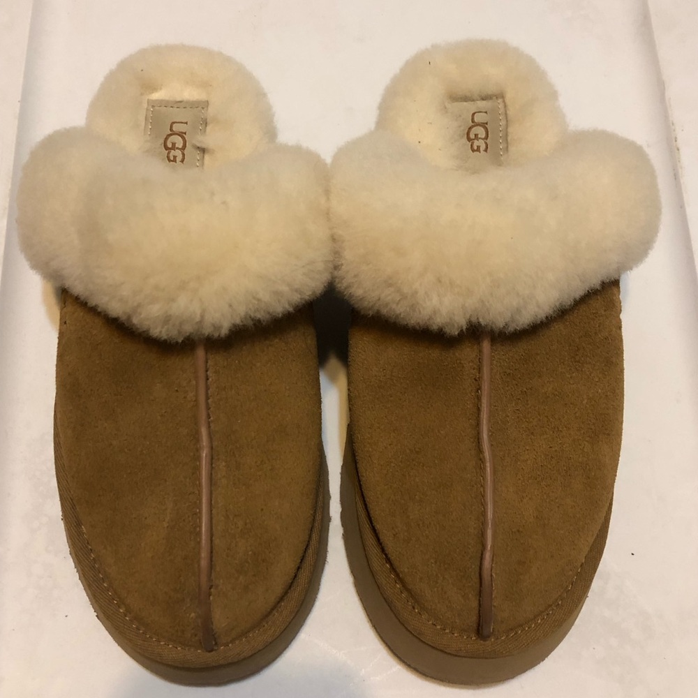 UGG Chestnut Suede Shearling Mules